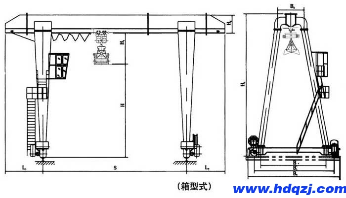 MHZ型電動葫蘆抓斗門式起重機結(jié)構圖
